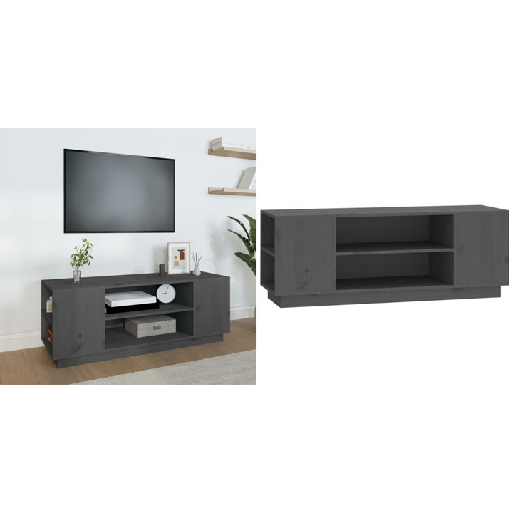 Comoda TV, gri, 110x35x40, 5 cm, lemn masiv de pin