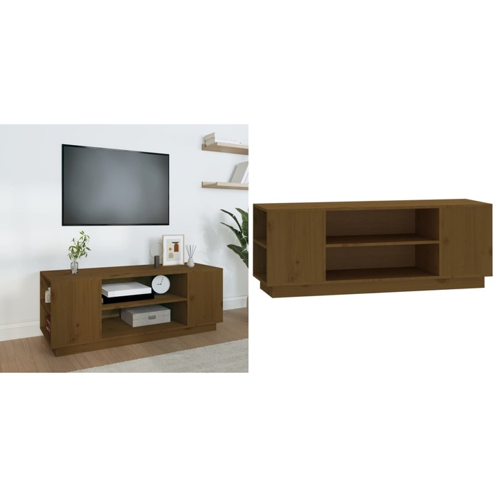Comoda TV, maro miere, 110x35x40, 5 cm, lemn masiv de pin