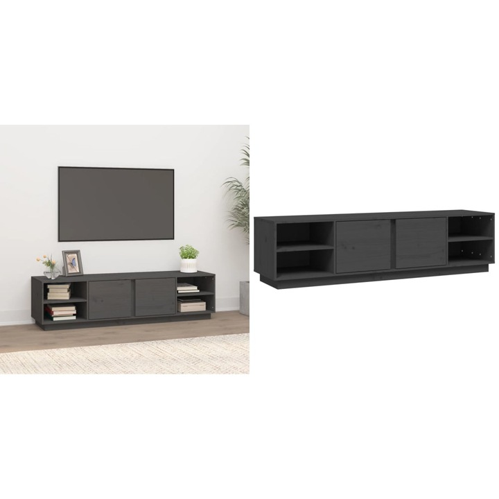 Comoda TV, gri, 156x40x40 cm, lemn masiv de pin