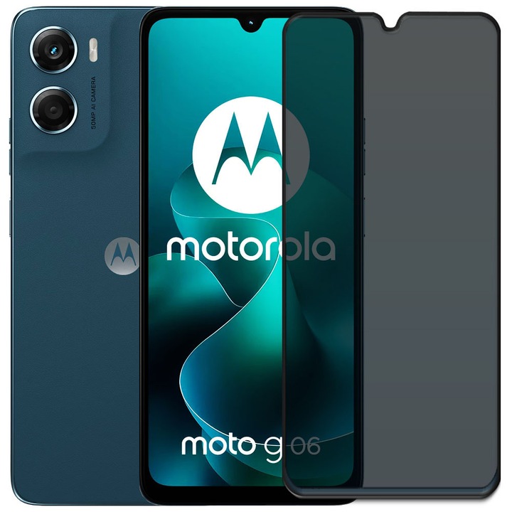 Folie din sticla securizata pentru Motorola Moto G06 / G06 Power, HAMSTERBOX Privacy Shield, Protectie completa ecran, Full face, Aplicare rapida, Case Friendly, Negru