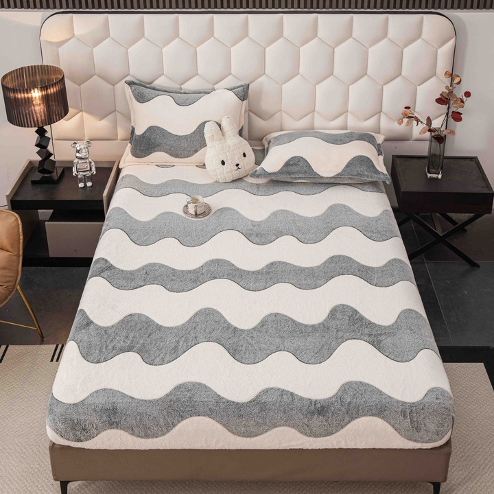 Husa de pat Cocolino cu elastic 180x200 cm, si 2 fete de perna 50x70 cm, pat 2 persoane, MHR-1662