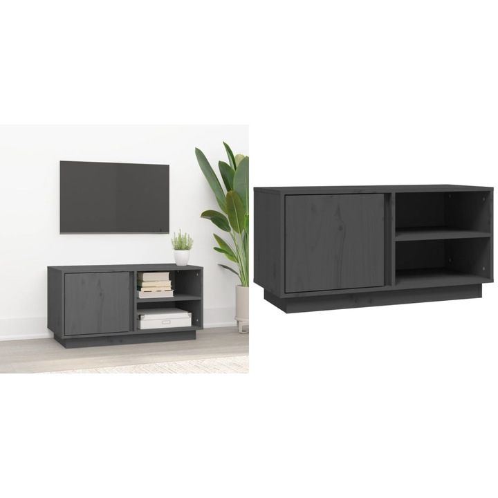 Comoda TV, gri, 80x35x40, 5 cm, lemn masiv de pin