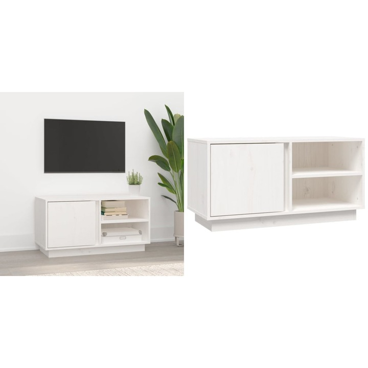Comoda TV, alb, 80x35x40, 5 cm, lemn masiv de pin