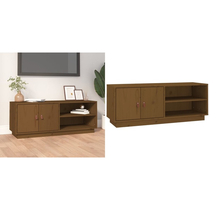 Comoda TV, maro miere, 105x34x40 cm, lemn masiv de pin