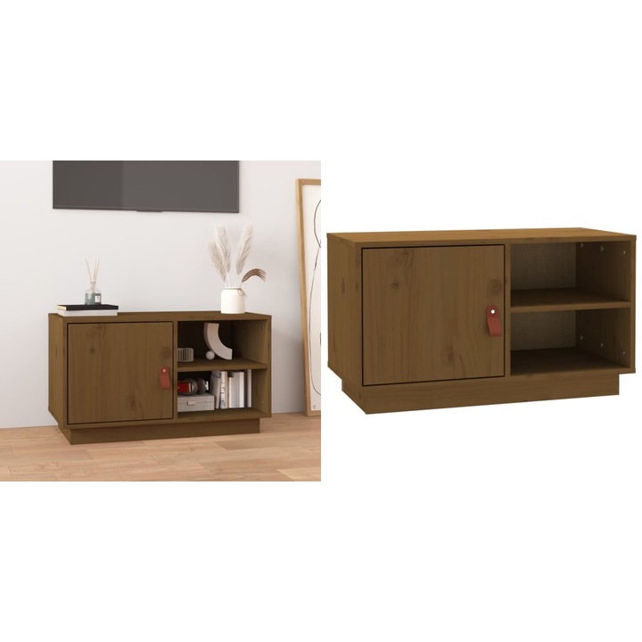 Comoda TV, maro miere, 70x34x40 cm, lemn masiv de pin