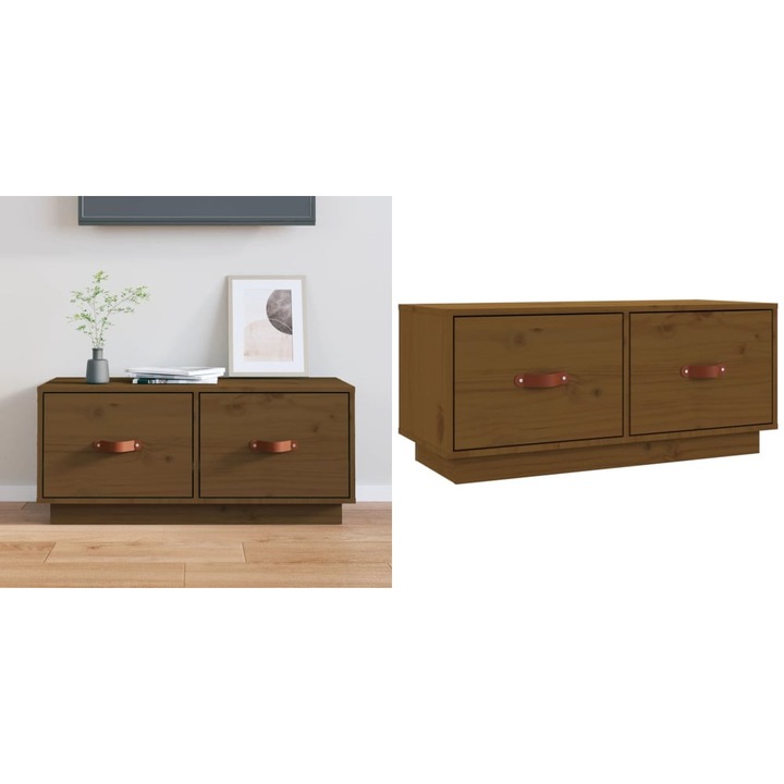 Comoda TV, maro miere, 80x34x35 cm, lemn masiv de pin