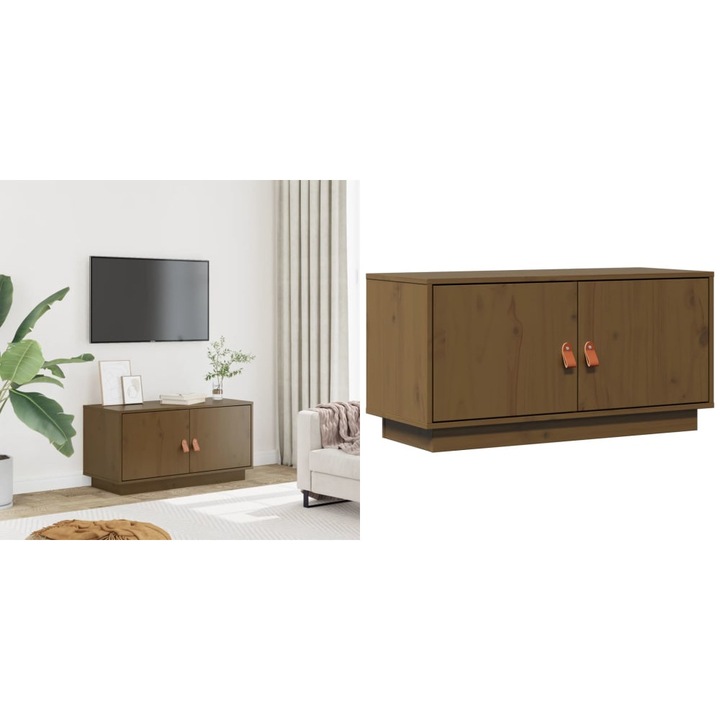 Comoda TV, maro miere, 80x34x40 cm, lemn masiv de pin