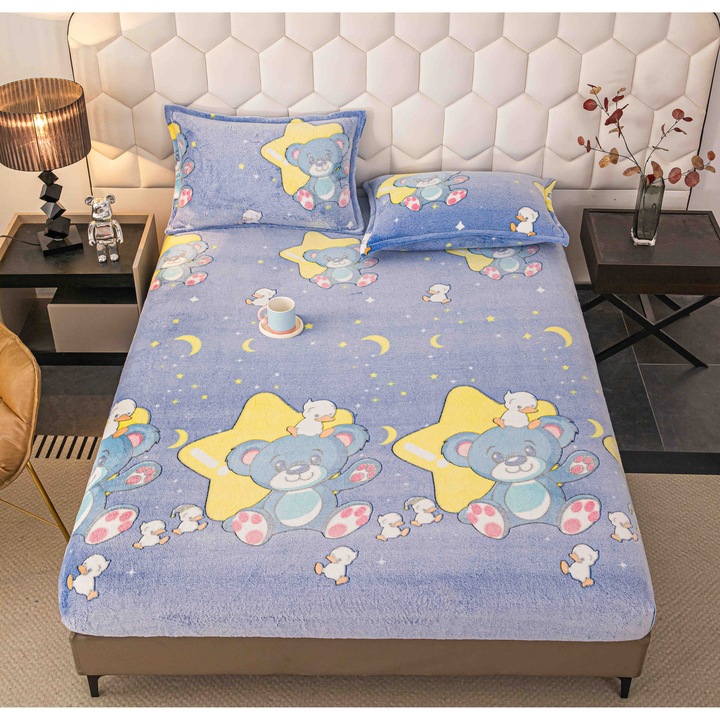 Husa de pat Cocolino cu elastic 180x200 cm, si 2 fete de perna 50x70 cm, pat 2 persoane, MHR-1664