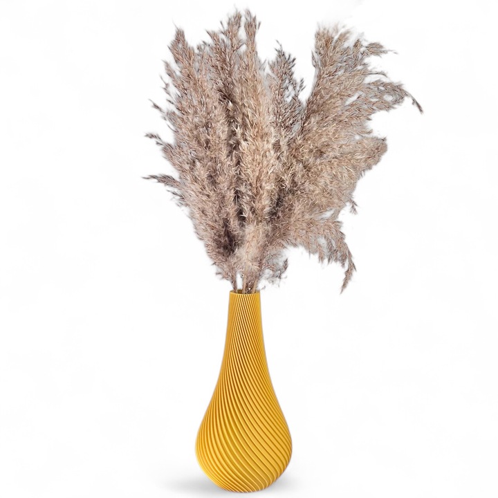 Ваза за изкуствени цветя, гладка, 20 см – модерна, бохо стил, цвят горчица