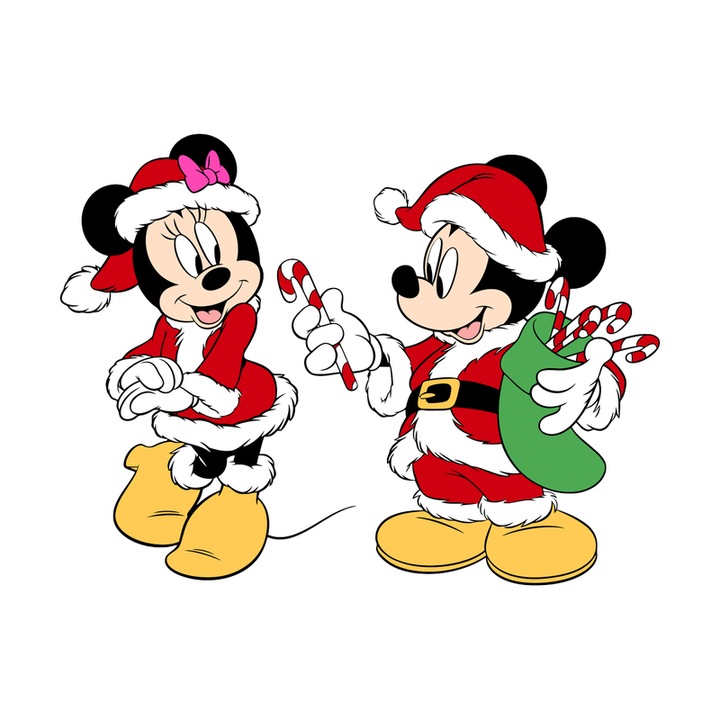 Sticker Mickey Si Minnie Cu Baston Rosu Alb, Autoadeziv, Craciun, Cri-Flo, dimensiune 25 cm