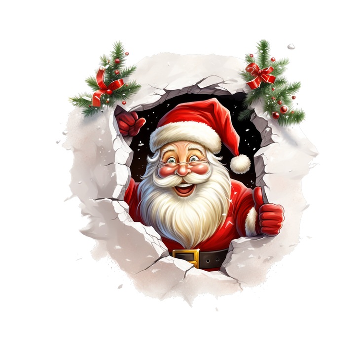 Sticker Mos Craciun Cu Fundal Alb Si Clopotel Craciun, Autoadeziv, Craciun, Cri-Flo, dimensiune 25 cm