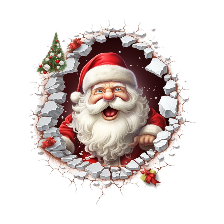 Sticker Mos Craciun Cu Fundal Alb Si Decor De Iarna Craciun, Autoadeziv, Craciun, Cri-Flo, dimensiune 25 cm