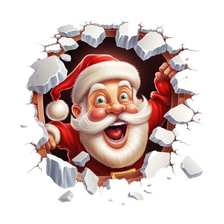 Sticker Mos Craciun Cu Fundal Alb Si Privire Haioasa Craciun, Autoadeziv, Craciun, Cri-Flo, dimensiune 25 cm