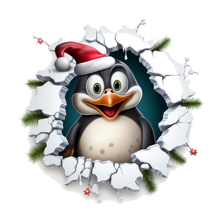 Sticker Pinguin Cu Fundal Alb Si Privire Vesela Craciun, Autoadeziv, Craciun, Cri-Flo, dimensiune 25 cm