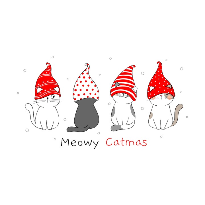 Sticker Pisici De Craciun, Autoadeziv, Craciun, Cri-Flo, dimensiune 25 cm