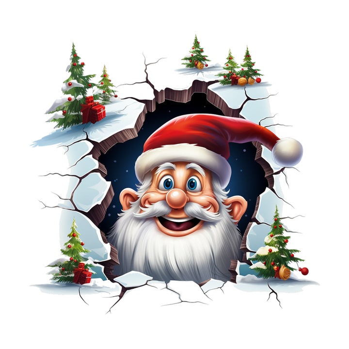 Sticker Pitic Craciun Cu Fundal Alb Si Decor Iarna, Autoadeziv, Craciun, Cri-Flo, dimensiune 25 cm