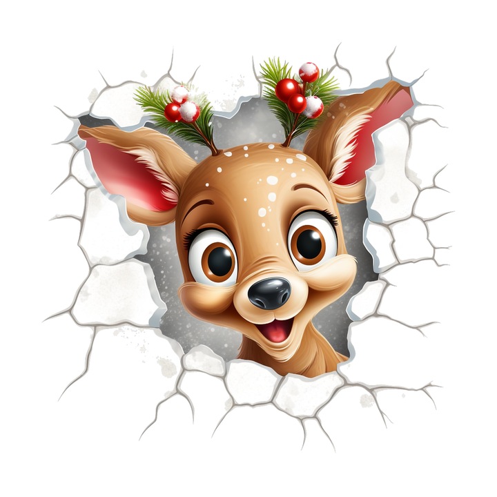 Sticker Ren Cu Frunze Si Fundal Alb Craciun, Autoadeziv, Craciun, Cri-Flo, dimensiune 25 cm