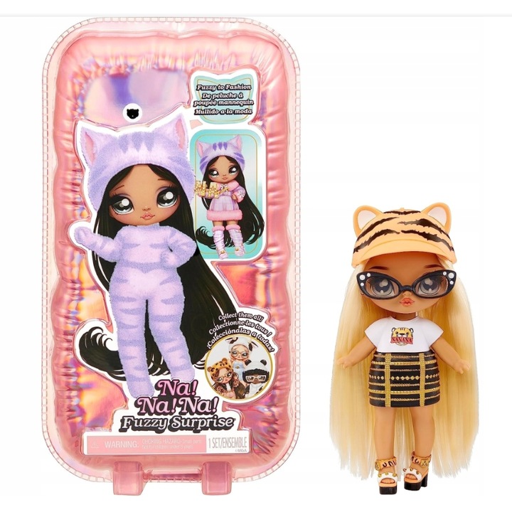 Papusa Na! Na! Na! Fuzzy Surprise Tiger Girl, 7 inch, multicolor, set cu accesorii