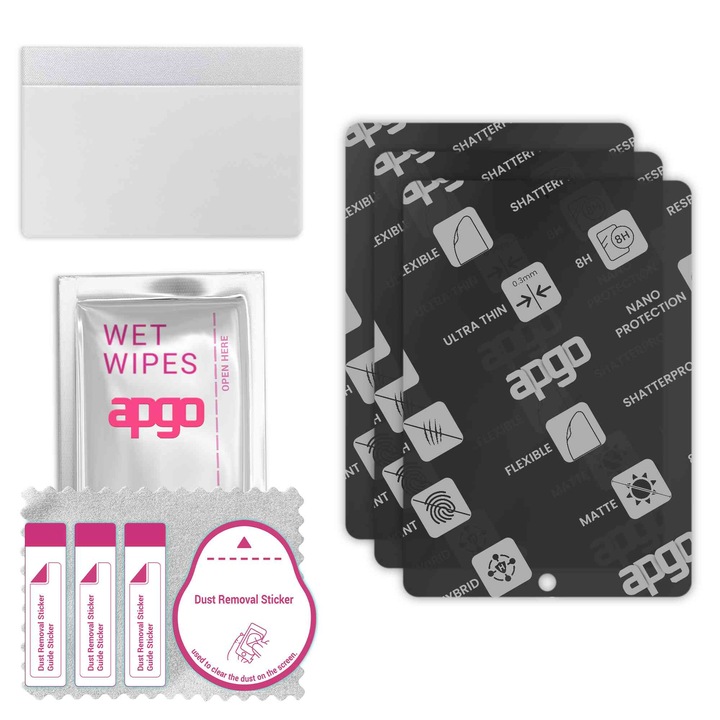 3x apgo MATTE sticla de protectie hibrida compatibila cu Apple iPad 3 Wi-Fi, sticla nano flexibila, inlocuire excellenta pentru sticla temperata