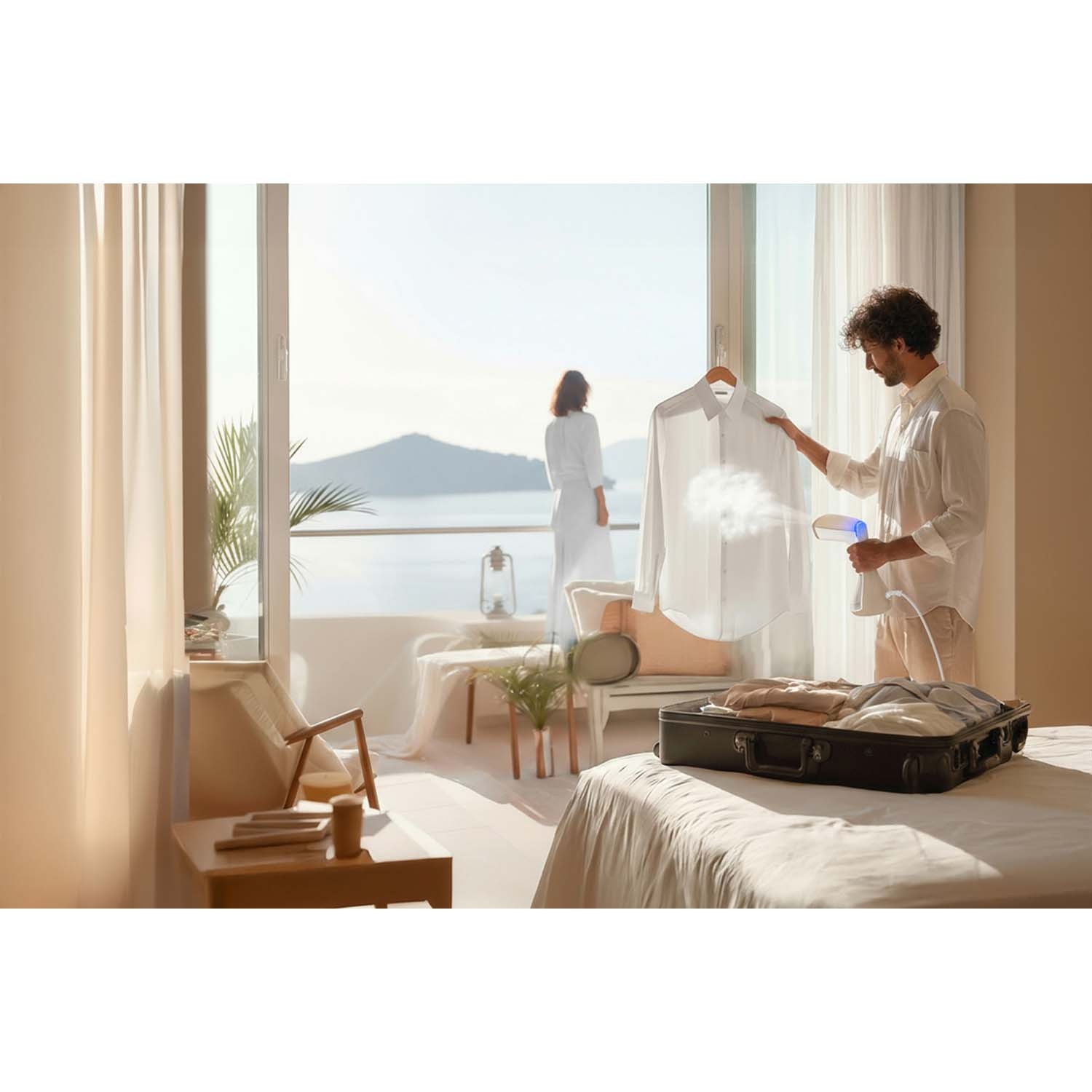 Aparat de calcat vertical cu abur, iesire de abur cu o putere de 26 g/min, recipient 230 ml, atasament pentru perie, 1600 W, 220 - 240 V, alb si maro