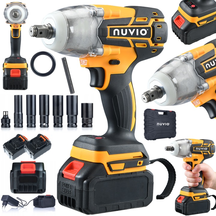 21V Akkumulátoros Ütvecsavarozó, 300Nm, 2x Li-Ion Akkumulátorral, Fekete és Sárga