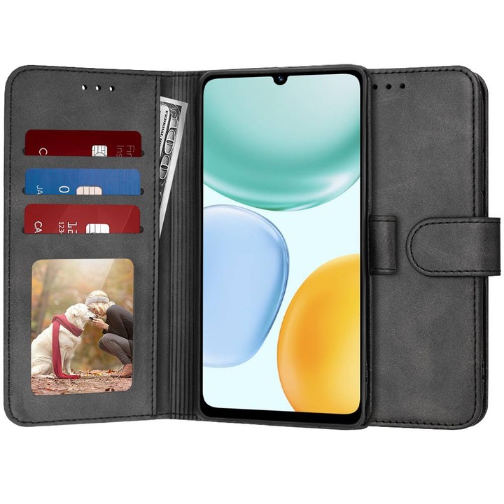 Husa pentru Honor X5c Plus tip carte 360 Kickstand Portofel Multifunctional, Protectie Completa, negru