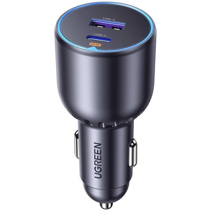 Incarcator auto UGREEN 63W 2-Port Fast Car Charger EC701, 1 x USB A, 1 x USB C, Gri