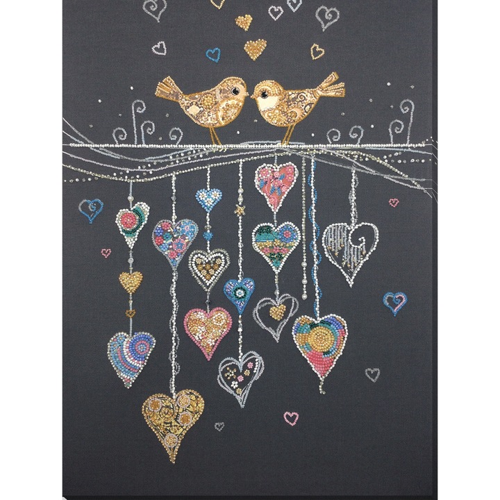Set de broderie cu margele Abris Art "Pasari indragostite" 28.5x40 cm