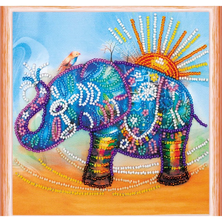 Set de broderie cu margele Abris Art "Elefant neon" 15x15 cm
