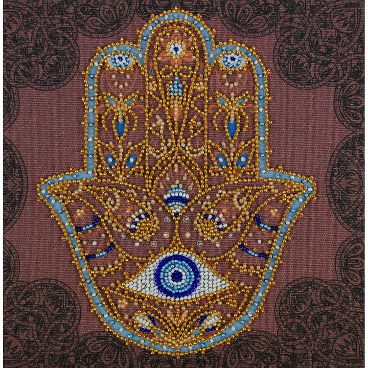 Set de broderie cu margele Abris Art "Hamsa de aur" 20x20 cm