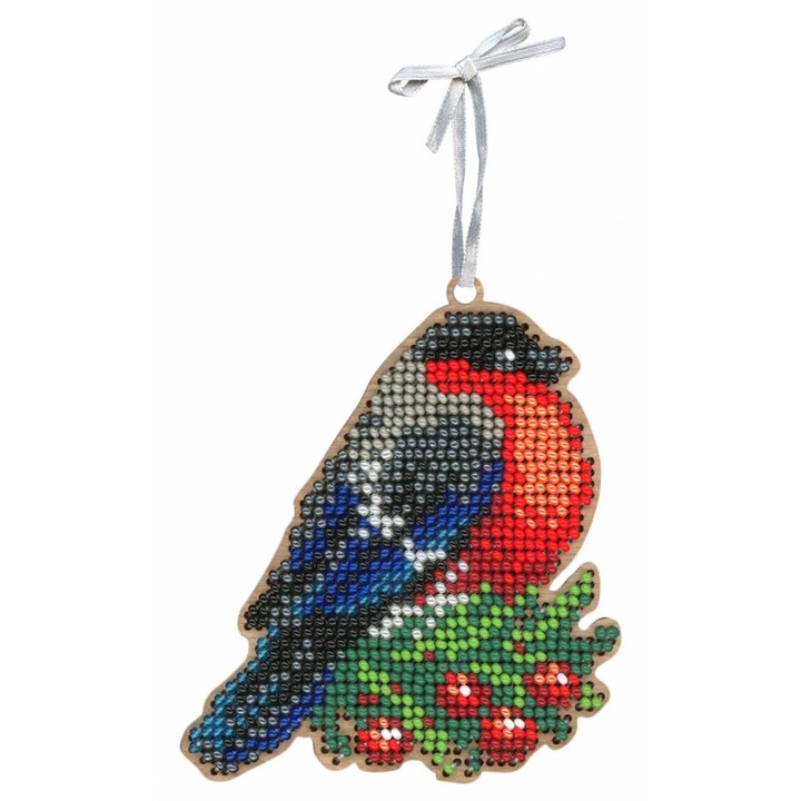 Set de broderie cu margele MP Studia "Decoratiune de brad - Pitigoi galben" 8x9 cm