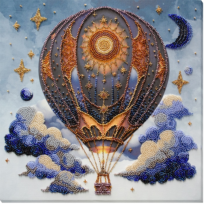 Set de broderie cu margele Abris Art "Aventuri in aer" 28x28cm