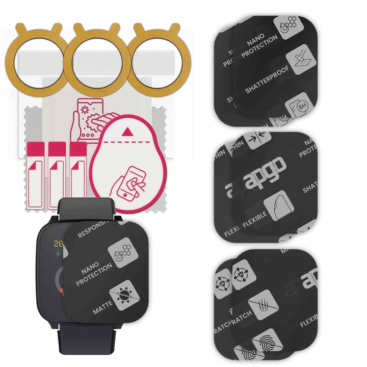 6 db-os MAT MATTE védőfólia készlet Forever IGO JW-100 okosórához – apgo, teljes ragasztású, hibrid üveg, órakijelző védelem, karcolásgátló