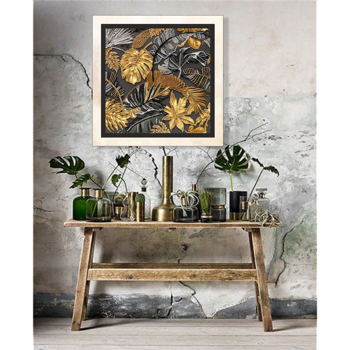 Set de broderie cu margele Abris Art "Tropice de aur" 30x30 cm