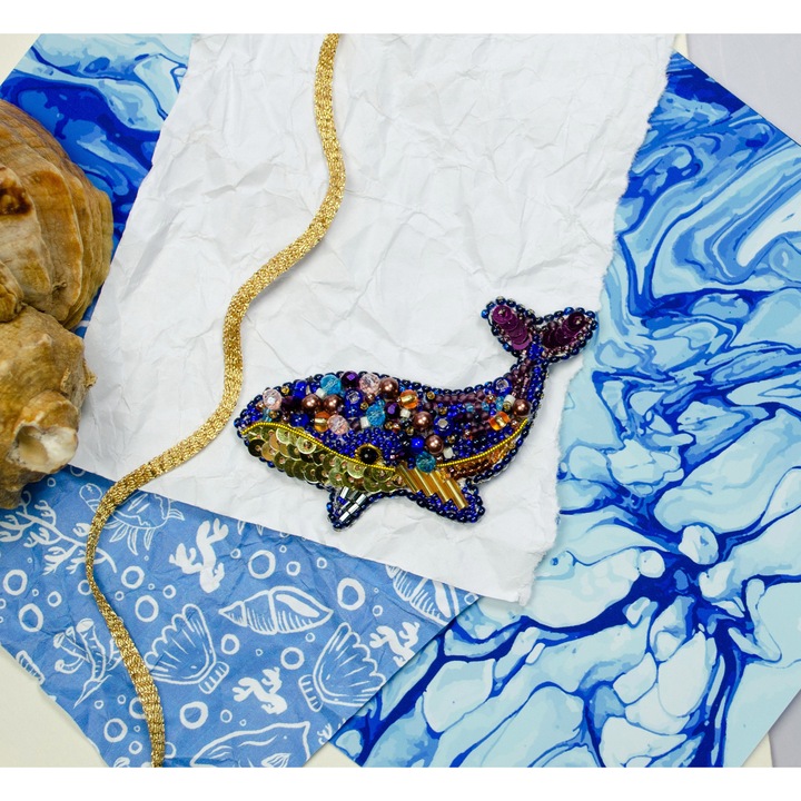 Set de broderie cu margele Abris Art "Balena albastra" 7.9x4.7 cm