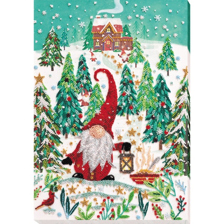 Set de broderie cu margele Abris Art "Vizita la pitici" 27x38 cm