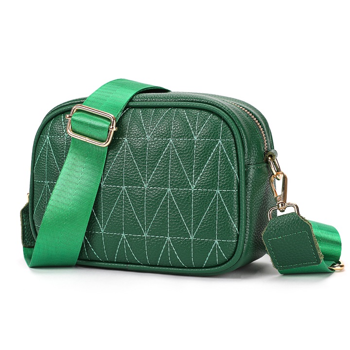 Geantă din piele naturală, Lucmark, design modern, verde, 20x7.5x14cm