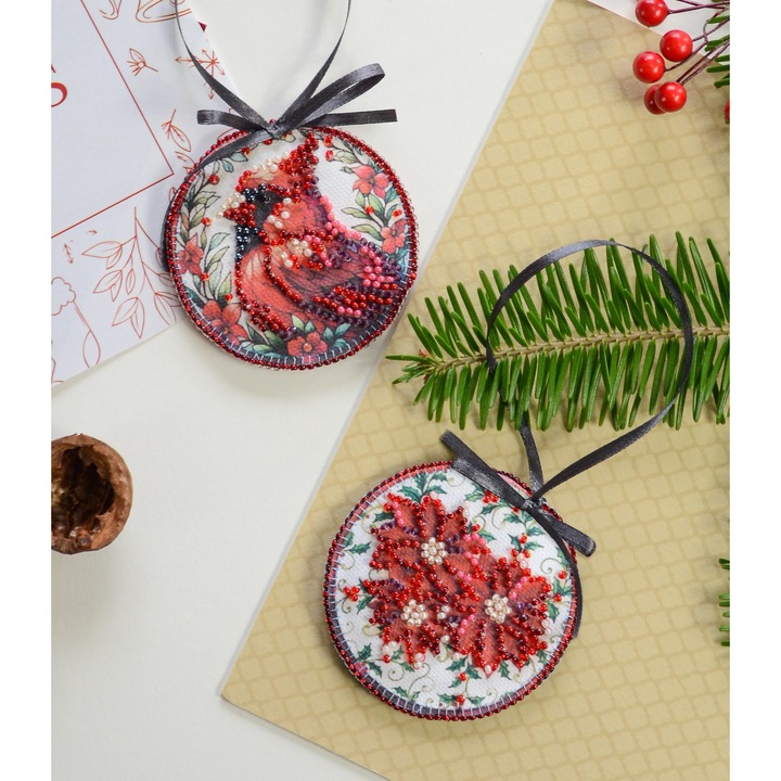 Set de broderie cu margele Abris Art "Cardinal rosu" 13.2x6.6 cm