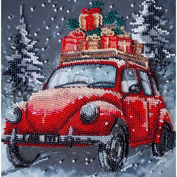 Set de broderie cu margele Abris Art "Livrare de sarbatoare" 20x20cm