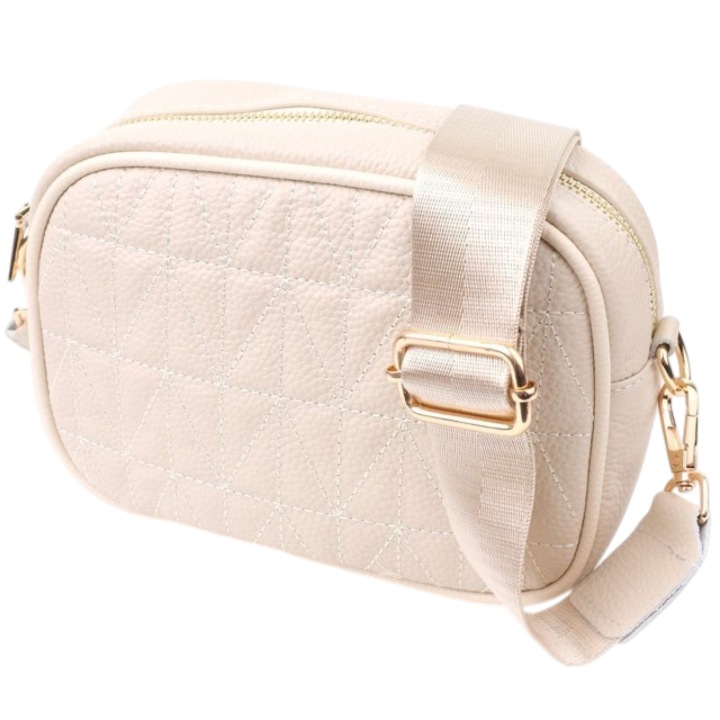 Geanta dama Lucmark, piele naturala, crem, 20x7.5x14cm