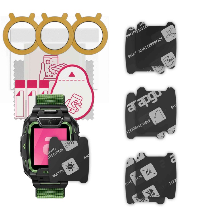 Set de 6 sticle MAT MATTE de protectie pentru ceas Huawei Kids Watch 5 Pro – apgo, full glue, sticla hibrida, protectie pentru afisajul ceasului, anti-zgarieturi
