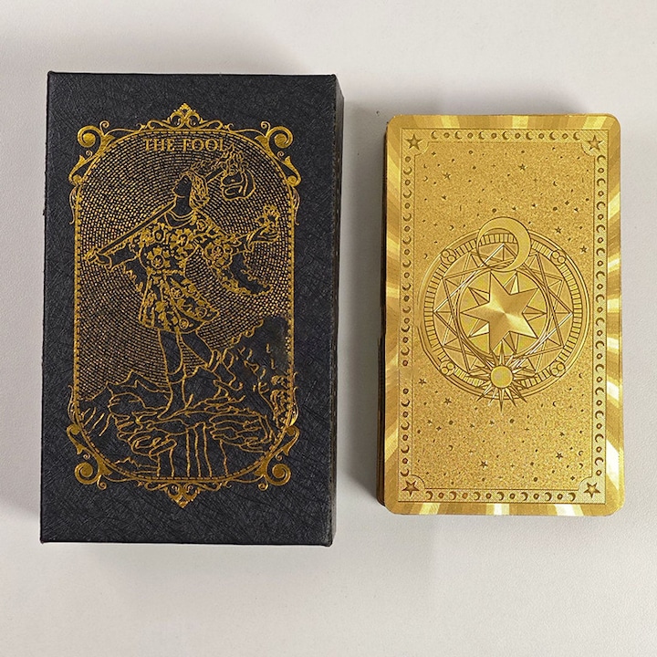 Set de 78 de carti Tarot cu carte de ghid, carti Tarot cu folie aurie, waterproof, 70x120mm