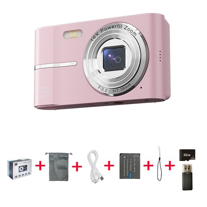 Цифров фотоапарат Omelivon High Zoom, 50MP, сребрист, 2.4 инча, 16x увеличение, 32GB