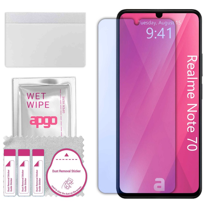 Защитно стъкло apgo за Realme Note 70 – хибридно, закалено стъкло за дисплей, лъскаво, pro flexible Hybrid Glass, 9H, full glue