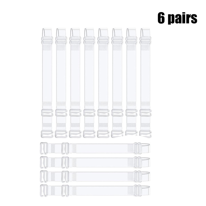 Set 6 Piese Bretele Invizibile, 1.5 cm Latime, Transparent, pentru Adulti