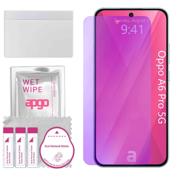 Sticla de protectie ANTI-BLUE apgo pentru Oppo A6 Pro 5G – sticla hibrida, securizata pentru display, lucioasa, pro flexible Hybrid Glass, 9H, full glue