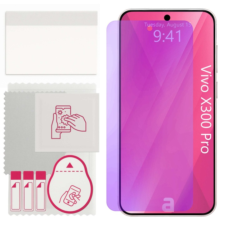Защитно стъкло ANTI-BLUE apgo за Vivo X300 Pro – хибридно стъкло, закалено за дисплей, лъскаво, про гъвкаво хибридно стъкло, 9H, пълно залепване