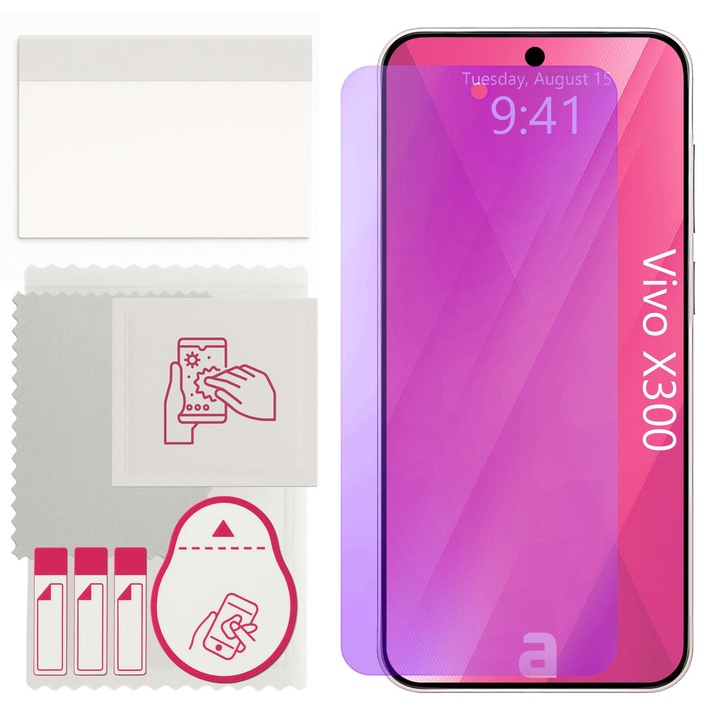 Защитно стъкло ANTI-BLUE apgo за Vivo X300 – хибридно стъкло, закалено за дисплей, лъскаво, про гъвкаво хибридно стъкло, 9H, пълно лепило
