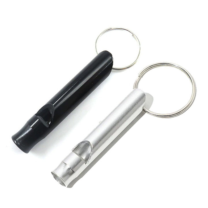 2 db fém síp, kutyakiképzéshez, erős hangzás, fekete + ezüst, 6.2cm