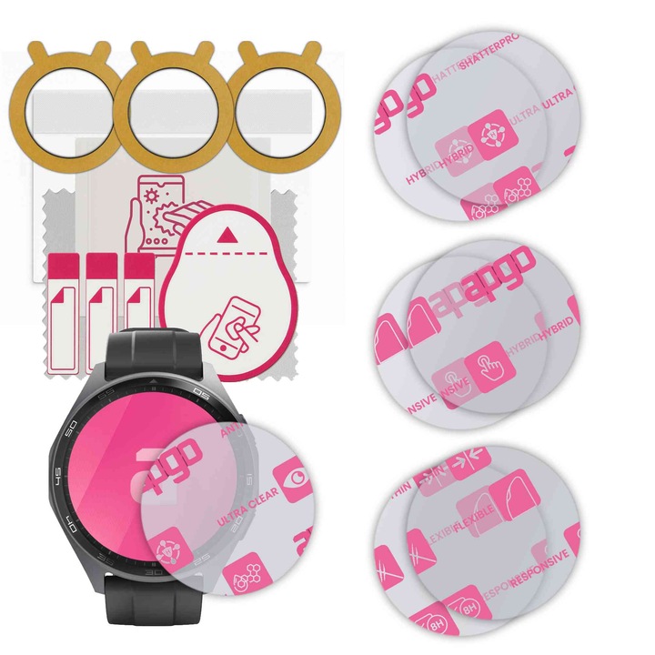 Hama Smartwatch 7010 óravédő fólia szett, 6 db – apgo, teljes ragasztás, hibrid üveg, fényes, órakijelző védelem, karcmentes